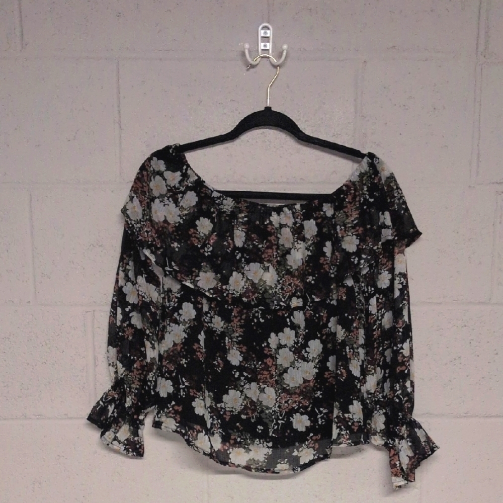 Abercrombie & Fitch Sheer Floral Off Shoulder Blouse S, Whimsigoth Date Night - Picture 3 of 7